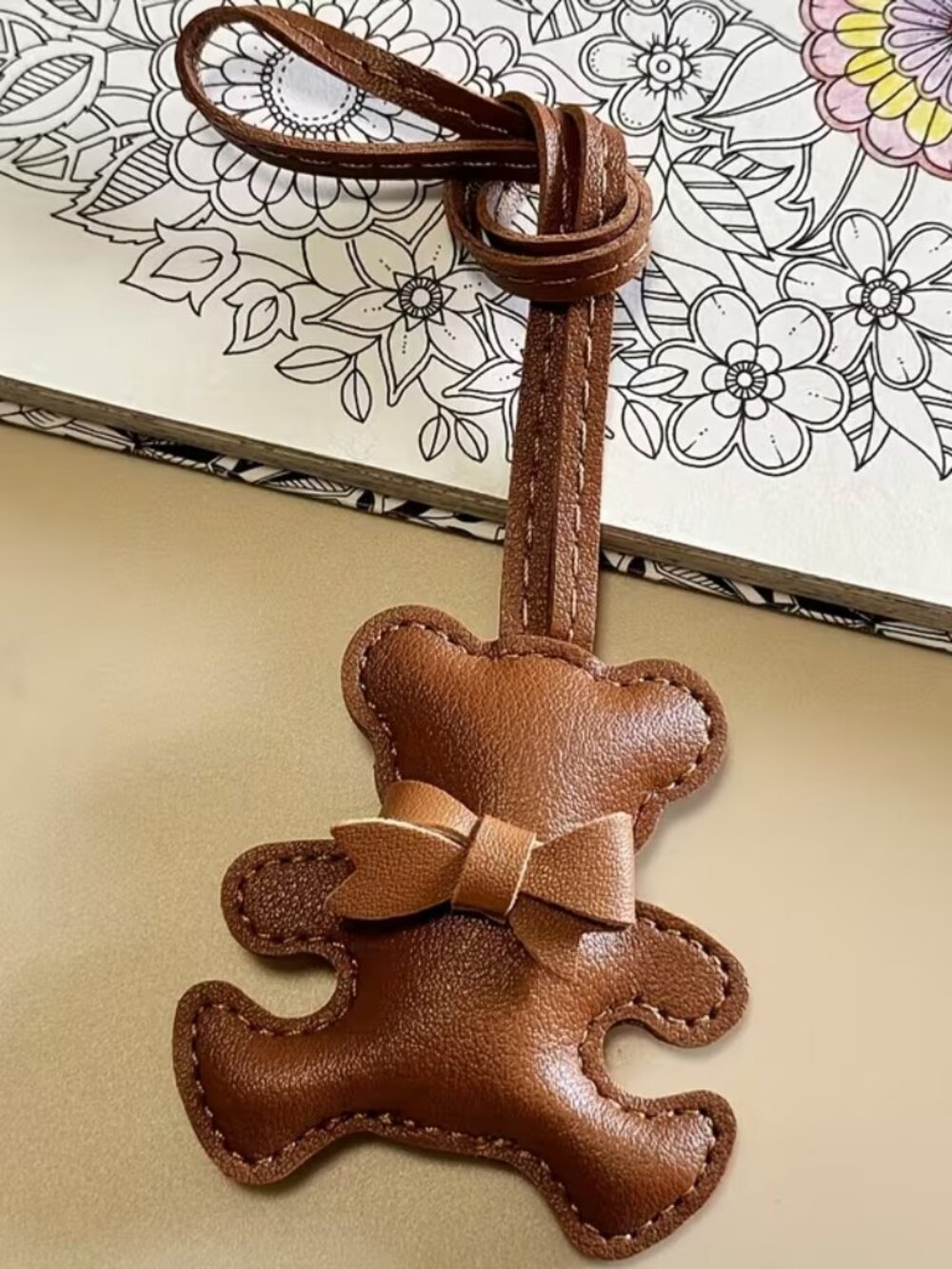 TEDDY BEAR BAG CHARM - BROWN IN FAUX LEATHER